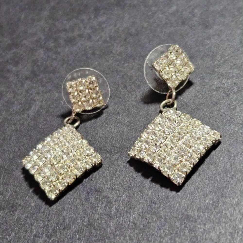 Vintage rhinestone earrings silver dangling fancy
